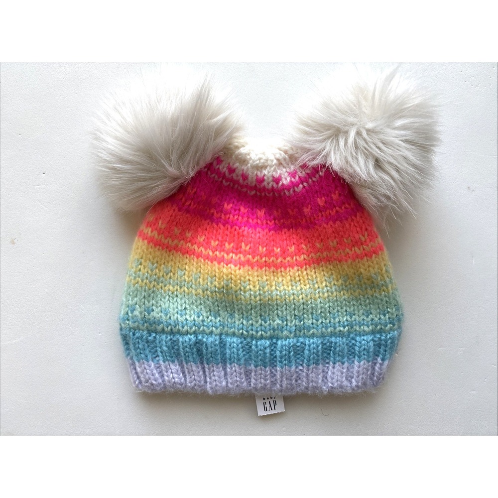 NWT Baby GAP Beanie Hat Pom Pom Winter Knit Fleece Lined - Size XS/S 12–24 mos